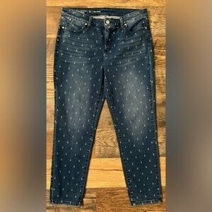 Talbots Flawless‎ Blue Slim Ankle Anchor Nautical Stretch Mid Rise Denim Size 10